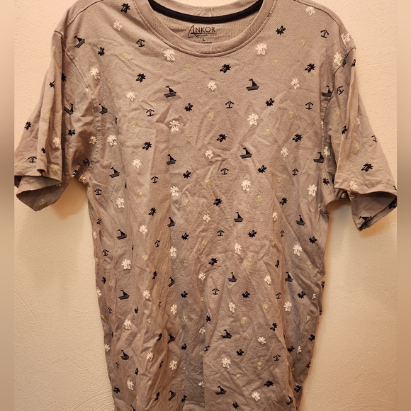 Ankor Tops - Women's Gray Sailing Pattern Short Sleeve Tee Size L